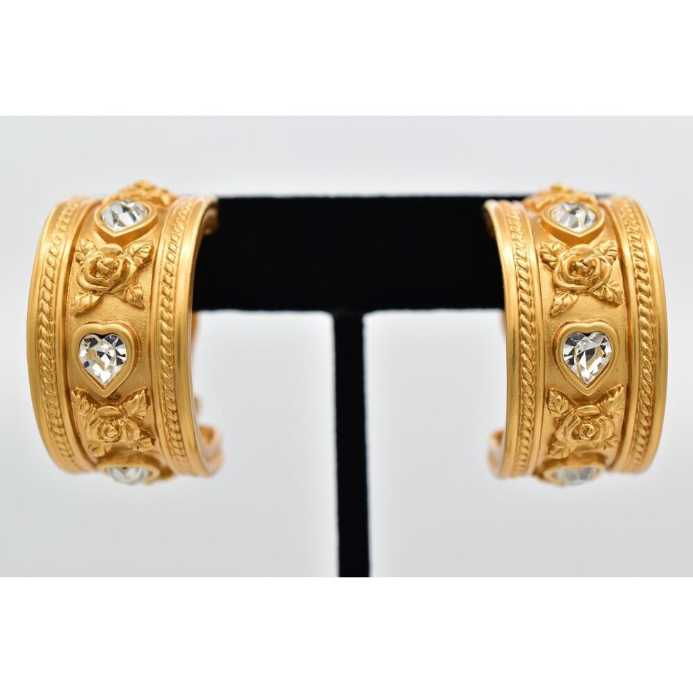 Elizabeth Taylor for Avon Gold Heart Embellished Clip On Earrings